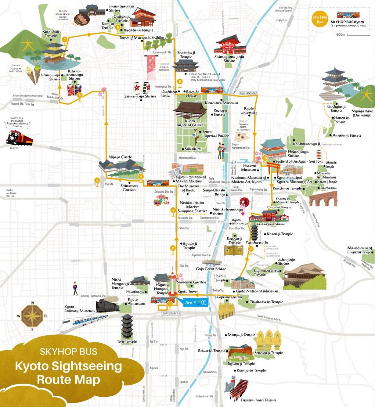 Карта автобусных туров Киото Hop On Hop Off