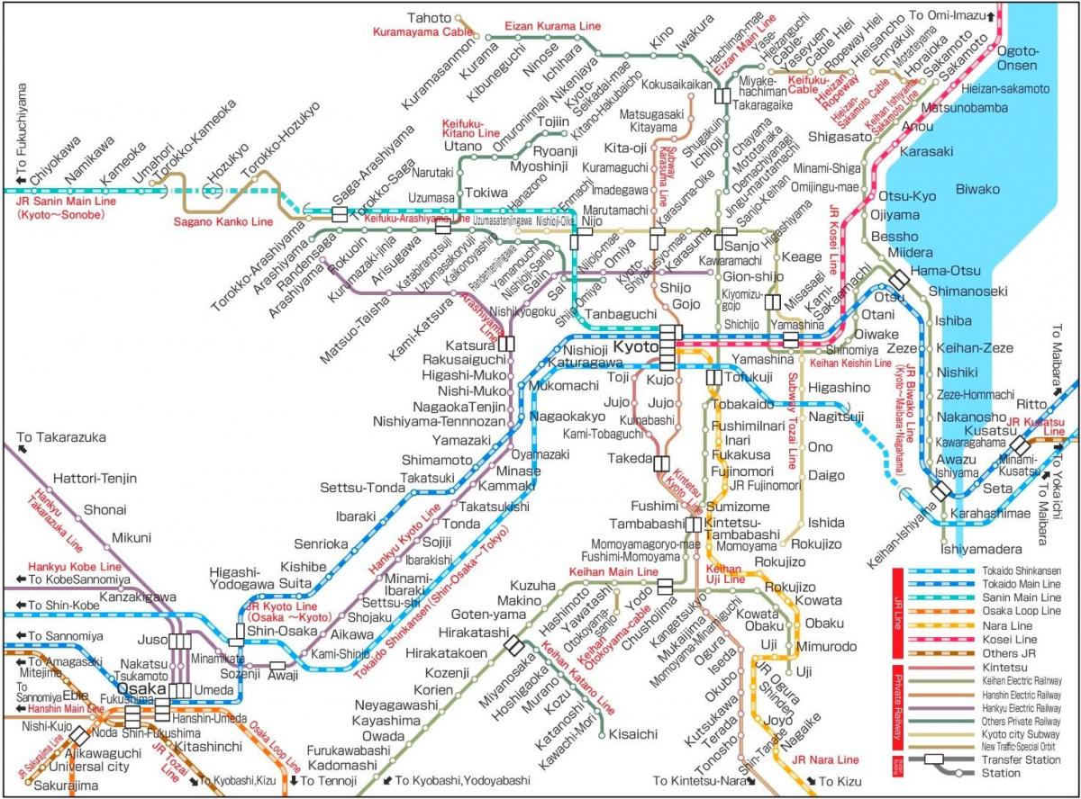 Карта железнодорожных станций Киото